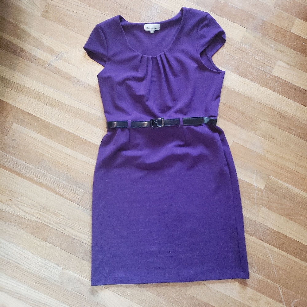NWOT Flattering Belted Dress in Stretchy Aubergine